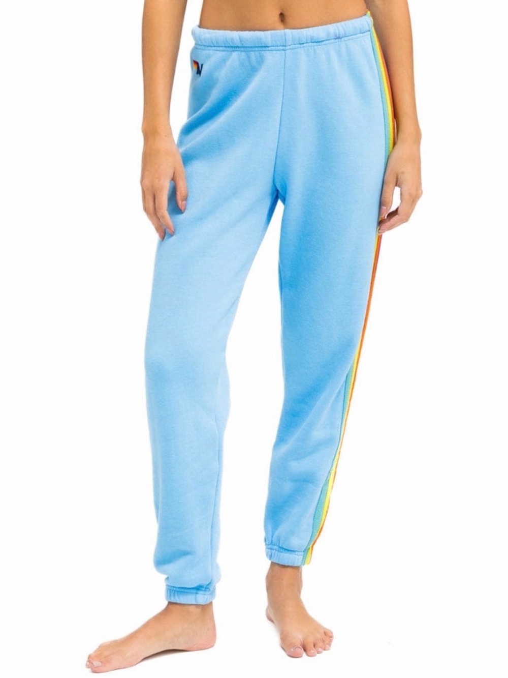 Aviator Nations Womens Light Blue Jogger Sweatpants with Rainbow stripe. Size M - Picture 2 of 6